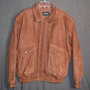 Overland Outfitters Men's XL Bomber Leather Jacket Shoulder Pads Full Zip